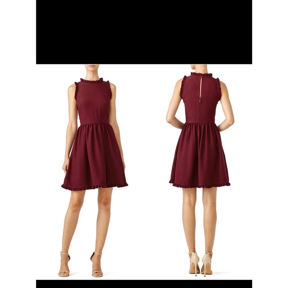 kate spade Burgundy Sleeveless Ruffle-Trim Fit & Flare Mini Dress